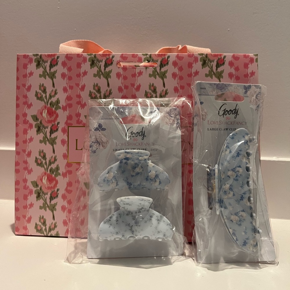 LoveShackFancy Goody Blue Floral Hair Claw Clip BUNDLE